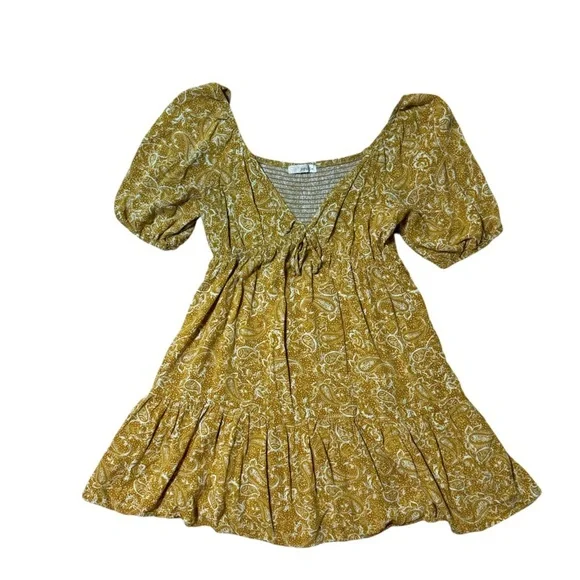 Rewind Boho Mixed Paisley Print Juniors Sz Large Yellow Mini Dress - Picture 6 of 9